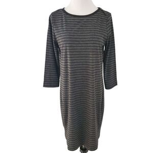 LOFT 3/4 Sleeve Striped Jersey Shift Dress Size Medium Gray Striped‎ NWT